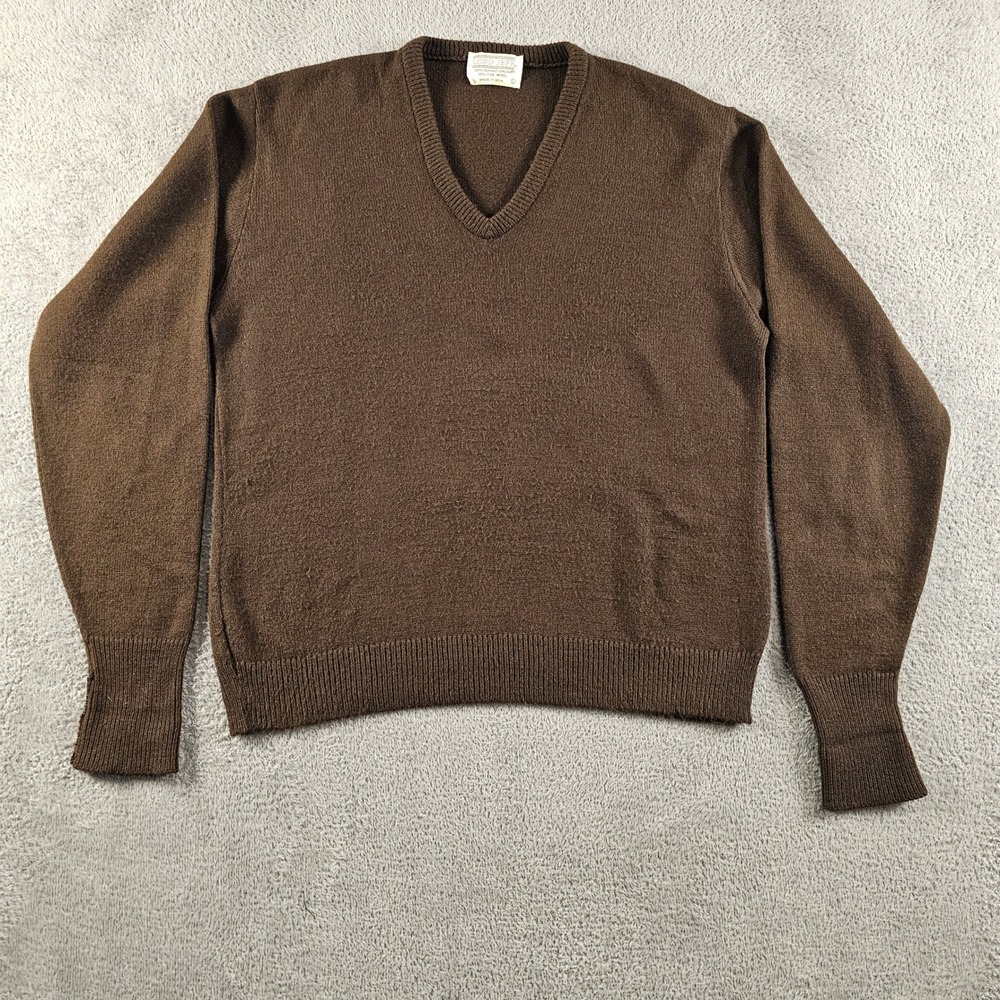 Vintage Lord Jeff Mens Large V-Neck Sweater Brown Wool Blend Made in USA